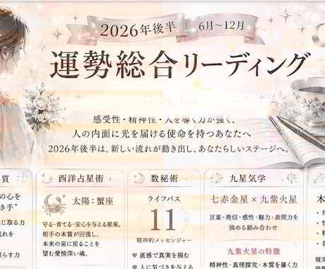 2026年後半　仕事・恋愛・金運を総合鑑定します 2026年後半、 どんな流れになっていきますか。 イメージ1