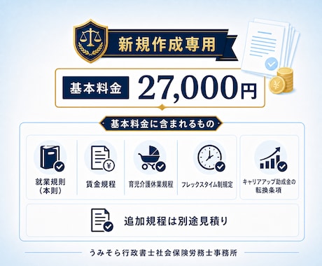 会社に合う就業規則を新規作成します 基本料金27,000円｜原案3営業日・3か月修正無制限 イメージ2