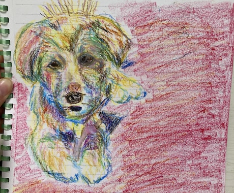 ペットちゃんの似顔絵をクレヨンで色紙にかきます ペットちゃんの性格や雰囲気に合わせてイラストを描きます イメージ1