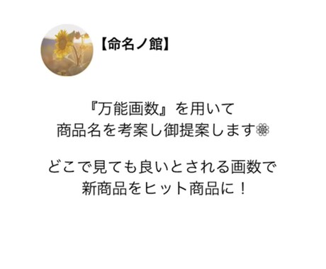 ヒットする商品名を『万能画数』を用いて御提案します 『万能画数』を用いてあなたの商品の名付けをお手伝いします!! イメージ1