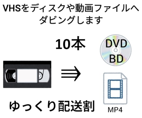 VHS 10本を動画データやDVDにダビングします ゆっくり割引で格安♪大量ご依頼も大歓迎♪ イメージ1