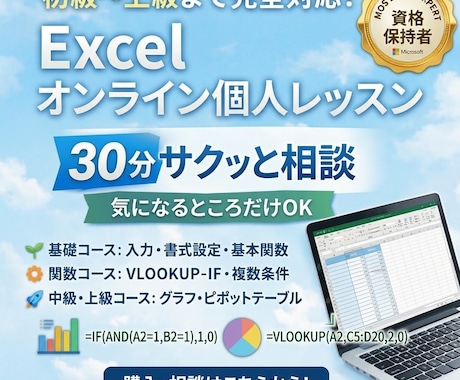 1コマ30分♪Excelレッスンを行います イメージ1