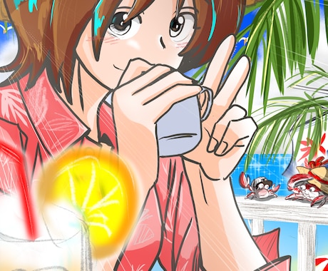 簡単なリクエストを伺い夏空イラストお任せで描きます 簡単なリクエストだけ伺い、お任せで夏の一枚絵を描きます イメージ1