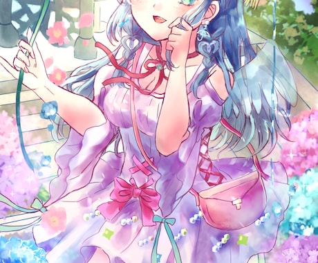 幻想的な可愛い女の子と綺麗な背景イラスト作成します イメージ1