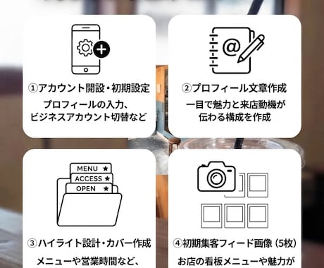 飲食店の新規インスタ丸ごと立ち上げ代行します 開設からプロフィール、初期画像まで全ておまかせプラン！ イメージ2