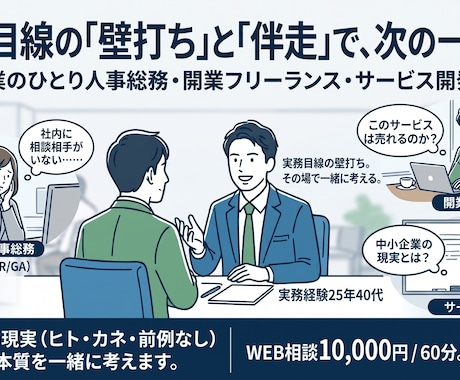 ひとり人事総務｜バックオフィスの悩み壁打ちします ひとりで決めてきた人間と、何から手をつけるかを決めます イメージ1
