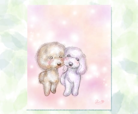 愛するペットちゃんのキラキラ似顔絵をお描きします 柔らかな木漏れ日の中にいる優しい雰囲気の似顔絵をお描きします イメージ1