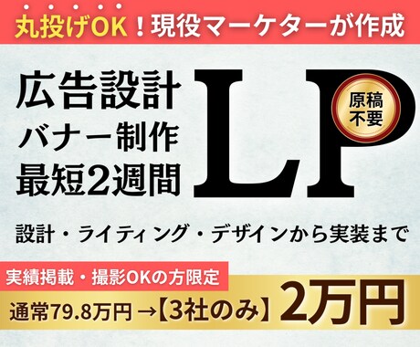 丸投げOK｜現役マーケタが集客に強いLP制作します 昨年売上5100万円 ライティング・デザイン・実装まで丸投げ イメージ1