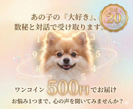 数秘術×アニコミで愛犬の意外な本音をお届けします 性格・本音・接し方アドバイスを、優しい言葉でお伝えします。 イメージ1