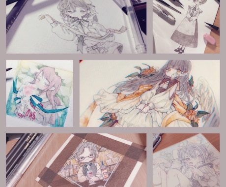 かわいい女の子のアナログイラストをお描きます 一枚だけの原画をご依頼者様の好きな素材と合わせてお描きします イメージ1