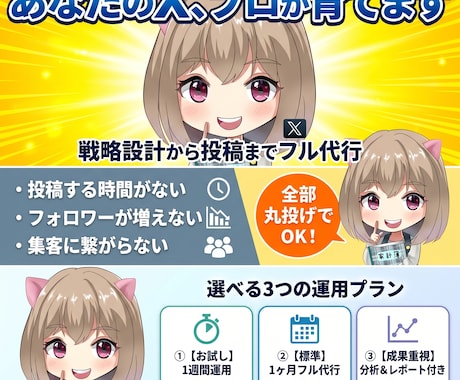 フォロワー８万人超のプロがX運用を代行します SNSプロの知見を凝縮。戦略立案から分析まで一貫して代行 イメージ1
