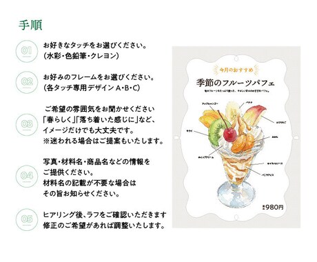 手描きイラストで作るカフェメニュー作成します 水彩・クレヨン・色鉛筆から選べる！ イメージ2