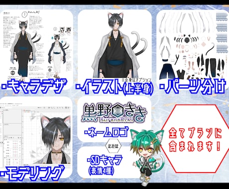 男性VTuberに！全部込！Live2D制作します 高稼働！表情差分2種付き＆選べるロゴorSDキャラ4種！ イメージ2
