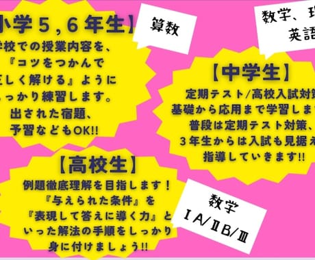 オンラインで数学の授業をします 学生さん(小５～高３)、社会人…数学のコツを伝えたいです‼ イメージ1