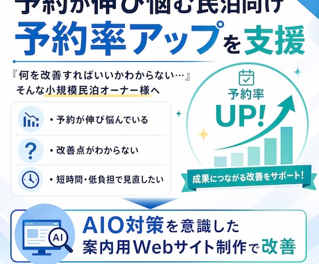 民泊の予約率改善へ独自Webサイト構築を支援します 予約が伸び悩む小規模民泊向けに、実際の成功事例をもとにご支援 イメージ1