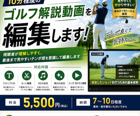 ゴルフ解説動画を見やすく編集します ゴルフの魅力が伝わる、見やすくテンポの良い動画に仕上げます イメージ1