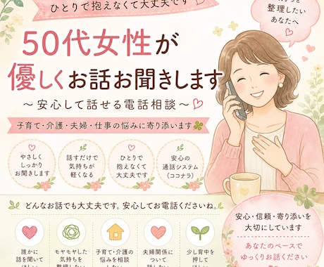 50代女性が優しくお話お聞きします 子育て・介護・夫婦の悩みに寄り添います イメージ1