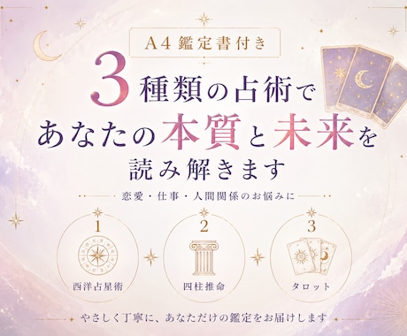 鑑定書作成★3つの占術で才能・運勢・質問　占います 西洋占星術（ホロスコープ）・四柱推命・カード占い イメージ1