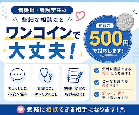 ワンコインで看護師・看護学生をお助けします どこよりも最低価格でお手伝いさせて頂きます! イメージ1