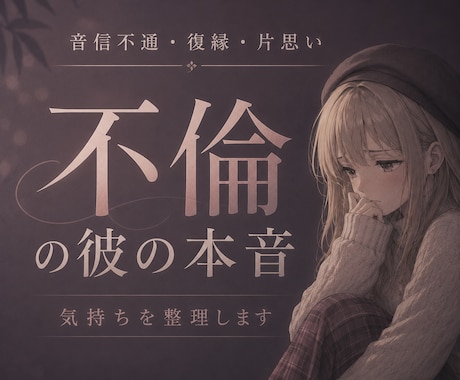 不倫の彼の本音・離れられない理由を深読みします 彼の気持ち・本気度・今後の関係を丁寧に鑑定します。 イメージ1