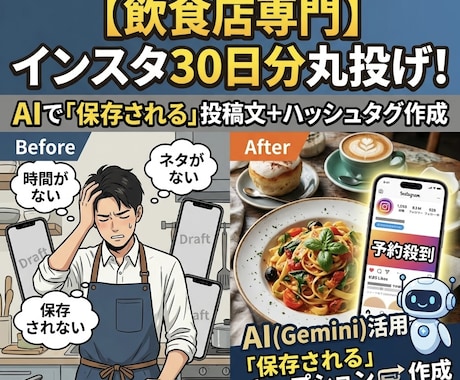 飲食店専門！インスタ投稿ネタ30日分用意します AI活用で「保存される」キャプション作成代行 イメージ1