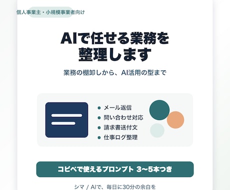 個人事業主向けにAIで任せられる業務を整理します 業務棚卸しからAIプロンプトまで整えます イメージ1