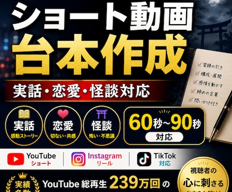 実話・恋愛・怪談の台本作成します SNS向け感情を動かす短編台本作成 イメージ1
