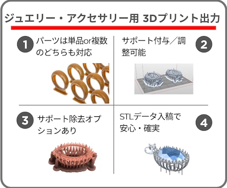 ジュエリー等のロストワックス3Dプリント出力します ジュエリー制作の全工程を熟知した作家が丁寧に出力します イメージ2