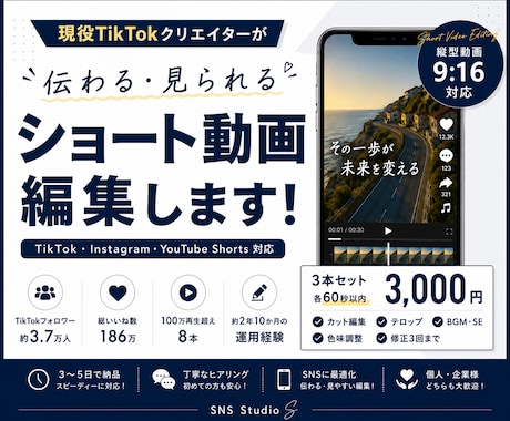 あなたに合わせたSNS向けショート動画を編集します TikTokクリエイターが、見られるショート動画を制作します イメージ1
