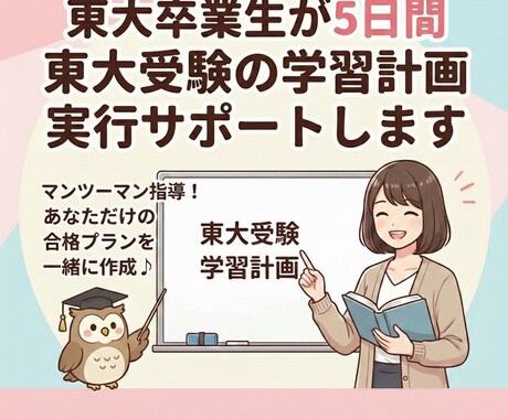 5日間東大受験の学習計画実行サポートします 一緒に計画を立てて欲しい、進捗管理サポートをして欲しい方へ イメージ1
