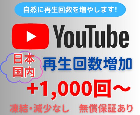 YouTube国内再生数1000回〜増やします ☆高品質☆減少補償☆日本エリア再生数+100回サービス中！ イメージ1