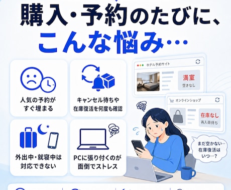 自動購入・自動予約ツールを開発します 常時監視＋通知＋自動購入/予約を実現します イメージ2