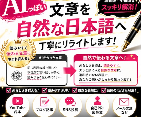 AI文章を自然な日本語へ整えます AIらしさを抑え読みやすい自然な文章へ イメージ1
