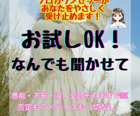 誰にも言えない本音をプロカウンセラーが受け止めます 誰かと繋がりたい・愚痴・不安・涙、ぜんぶそのままでOK イメージ1