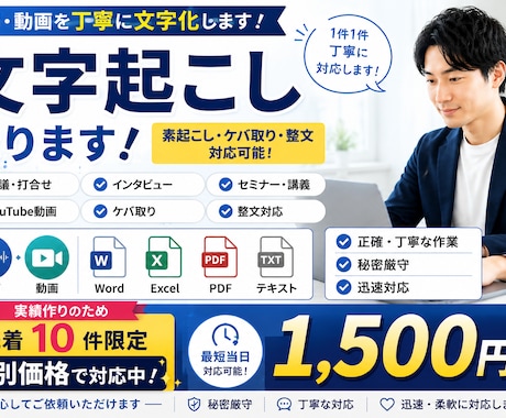 実績作り　文字起こし承ります 音声・動画を丁寧に文字化します イメージ1