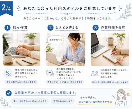 一人では進まない日に｜作業を見守ります 「やらなきゃ」を、「やれた」に変えるお手伝い。 イメージ2