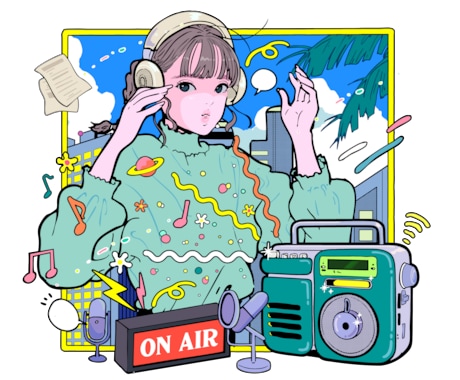 レトロでポップなイラスト制作します 一枚絵・ジャケット・MV・表紙や挿絵・グッズ等対応します！ イメージ2