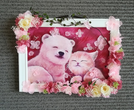 ペットの似顔絵を油彩画とお花で制作致します 贈り物でもご自宅用にも、すぐ飾れるたったひとつの作品 イメージ1