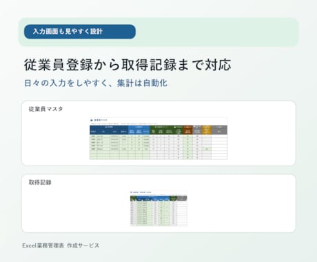 有給休暇管理Excelを作成します 中小企業・個人事業主向け／従業員マスタ・取得記録・年度管理付 イメージ2