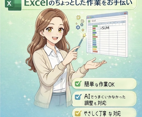 Excel作業をやさしく丁寧にお手伝いします 簡単な作業でもOK!まずはお気軽にご相談ください! イメージ1