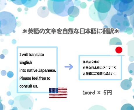 英語の文章を自然な日本語に翻訳致します 1word × 5円柔らかい優しい表現なども(*´꒳`*) イメージ1