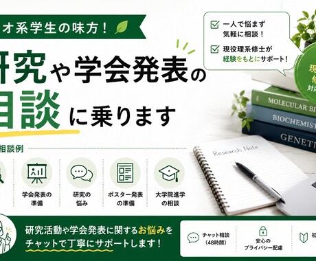 バイオ系研究室での相談に乗ります 現役理系修士が研究活動や学会発表の悩みをサポートします イメージ1