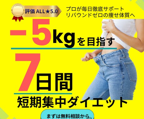 脂肪-5kgを目指す7日間の短期集中サポートします 習慣革命！リバウンド0の痩せ体質が目指せるダイエットサポート イメージ1