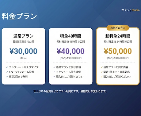 最短24時間！Studioで綺麗なHP作ります 特急オプションで最短24時間。「速い・安い・きれい」を実現 イメージ2