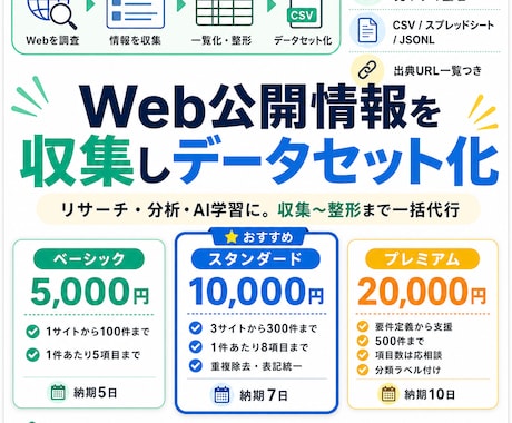 Web公開情報を収集しデータセット化します リサーチ・分析・AI学習に。収集〜整形まで一括代行 イメージ1