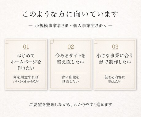 小規模事業者向けHPを制作します 小規模事業者・個人事業主向けに合うHPを丁寧に制作 イメージ2