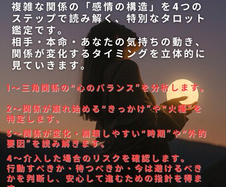 不倫・複雑恋愛の本音を鑑定します 不倫の苦しさに寄り添い、相手の本音と今後の流れを読み解きます イメージ2