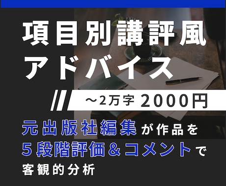項目別講評風アドバイスを元出版社編集が送ります 受賞を目指す方に！5段階評価&コメントで分析、未完OK イメージ1