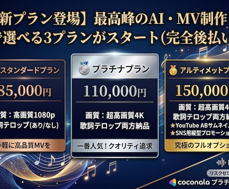 プラチナ認定！神の領域MV創ります 予算で選べる3つのプランで、楽曲を究極のMVへ昇華させます イメージ1