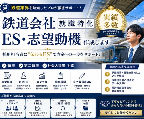 鉄道会社への就職に特化したESを作成します 志望動機・自己PRなど鉄道業界向けのES作成をサポートします イメージ2